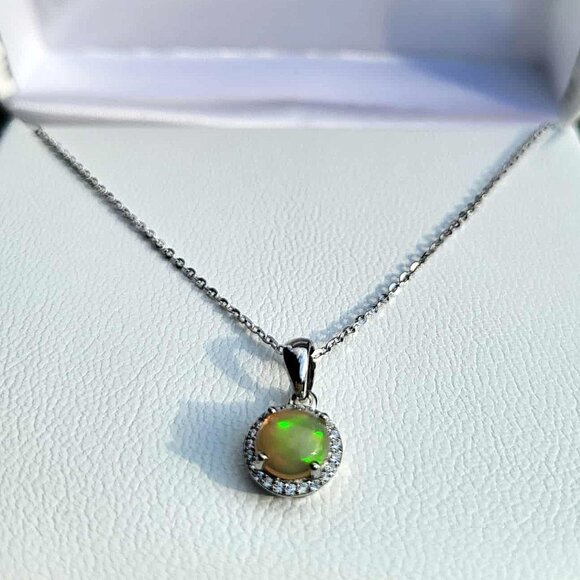 925 Sterling Silver Necklace Round Fire Opal 7mm Natural Gemstone Jewelry 18" - Picture 2 of 9